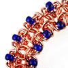 Beaded Gridlock Byzantine, KIT - Beaded Gridlock Byzantine - Aluminum, gridlock byzantine chainmaille bracelet kit in copper and blue seed beads