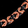Basic Byzantine Necklace , KIT - Basic Byzantine Necklace Aluminum w/ Red anodized Aluminum, copper and black 3-connector byzantine chainmaille on black background from book CHAINED