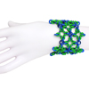 Latticework Flex, KIT - Latticework Flex - Rubber & AA - Kelly Green + Cobalt Rubber w. Blue AA, green and blue geometric looking rubber chainmaille cuff on mannequin hand